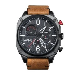 AV-8 HAWKER HUNTER Watch Black Face/Brown Strap