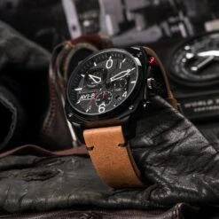 AV-8 HAWKER HUNTER Watch Black Face/Brown Strap -Men Clothing Store av 8 hawker hunter watch black face brown strap 3