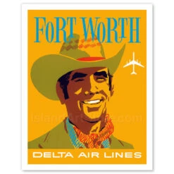 Delta Air Lines Fort Worth, Texas Cowboy Print 9x12