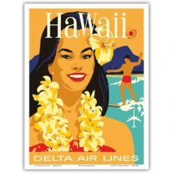 Delta Air Lines Hawaii Woman W/Lei Print 9x12
