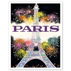 Fly To Paris Eiffel Tower Fireworks Print 9x12