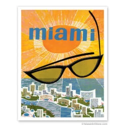 Fly To Sunny Miami Sunglasses Print 9x12