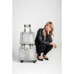 Harlequin Vegan Crocodile Rolling Tote - Grey -Men Clothing Store harlequin vegan crocodile rolling tote grey 2