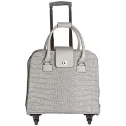 Harlequin Vegan Crocodile Rolling Tote - Grey