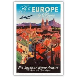 Pan Am Fly To Europe By Clipper Print 9x12