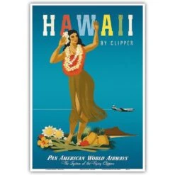 Pan Am Fly To Hawaii By Clipper Hula Girl Print 9x12