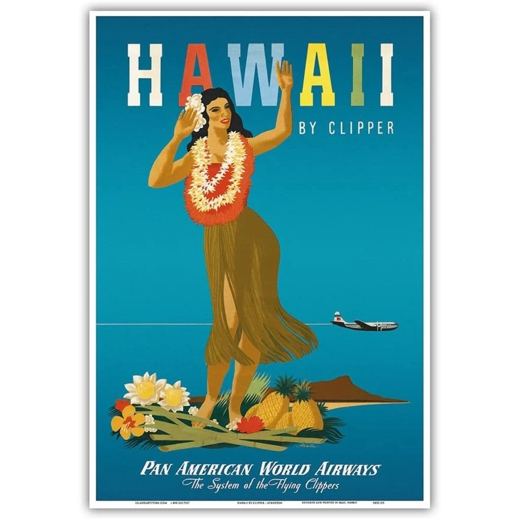 Pan Am Fly To Hawaii By Clipper Hula Girl Print 9x12 3 Pan Am Fly To Hawaii By Clipper Hula Girl Print 9x12