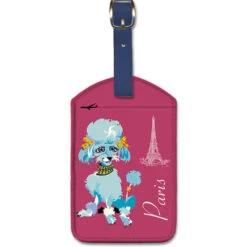 Paris Eiffel Tower & Blue Poodle Luggage Tag