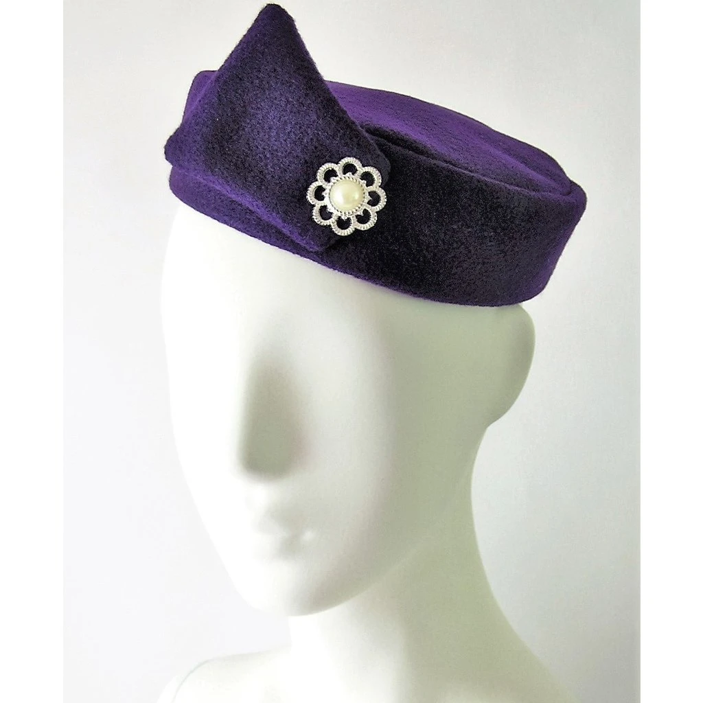 Stewardess Pill Box Hat -Size M -Purple 3 Stewardess Pill Box Hat -Size M -Purple