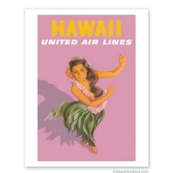 United Airlines Hula Girl Hawaii Print 9x12