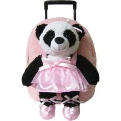 Pink Ballet Panda Rolling Backpack W/Plush