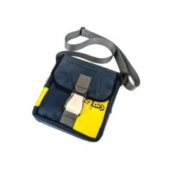 Mini Messenger BagRecycled Blue Airbus Leather And Life Vest Material