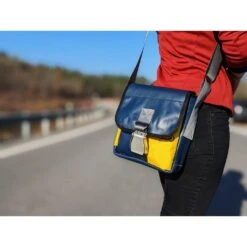 Mini Messenger BagRecycled Blue Airbus Leather And Life Vest Material -Men Clothing Store wh1macl mini messenger bag recycled blue airbus le 6