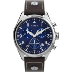 Timex X Pan Am Chronograph 42mm Leather Strap Watch