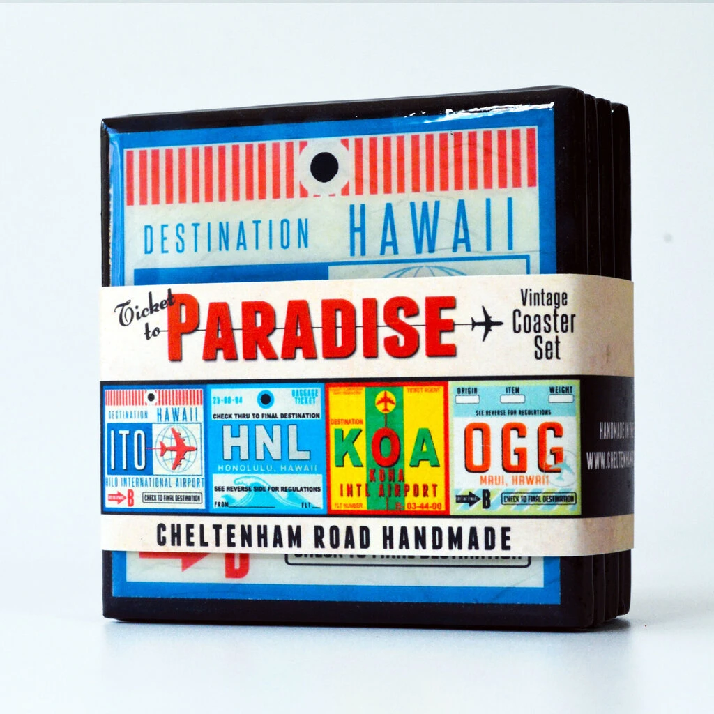 Ticket To Paradise Vintage Coaster Set 3 Ticket To Paradise Vintage Coaster Set