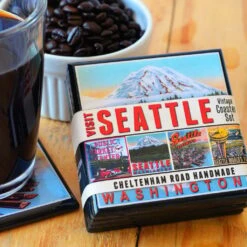 Visit Seattle Vintage Coaster Set -Men Clothing Store whcr visit seattle vintage coaster set 5