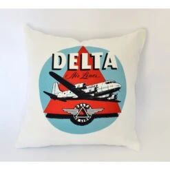 Delta 1950's Baggage Sticker Pillow Cover