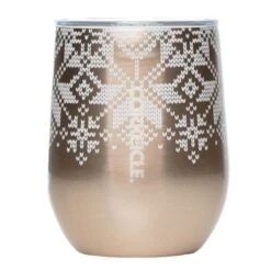 Corkcicle Stemless Cup 12oz Holiday Fairisle Gold