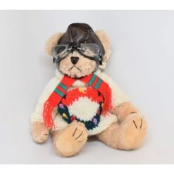 Pilot Bear Beige 12" Xmas Wreath Sweater And Scarf