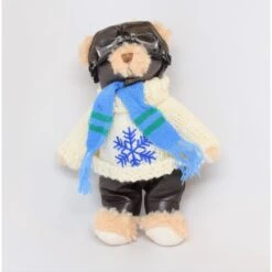 Pilot Bear Beige 8" Snowflake Sweater And Scarf